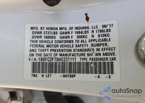 2017 Honda Civic Ex из США, поврежденный, VIN 19XFC2F75HE231111